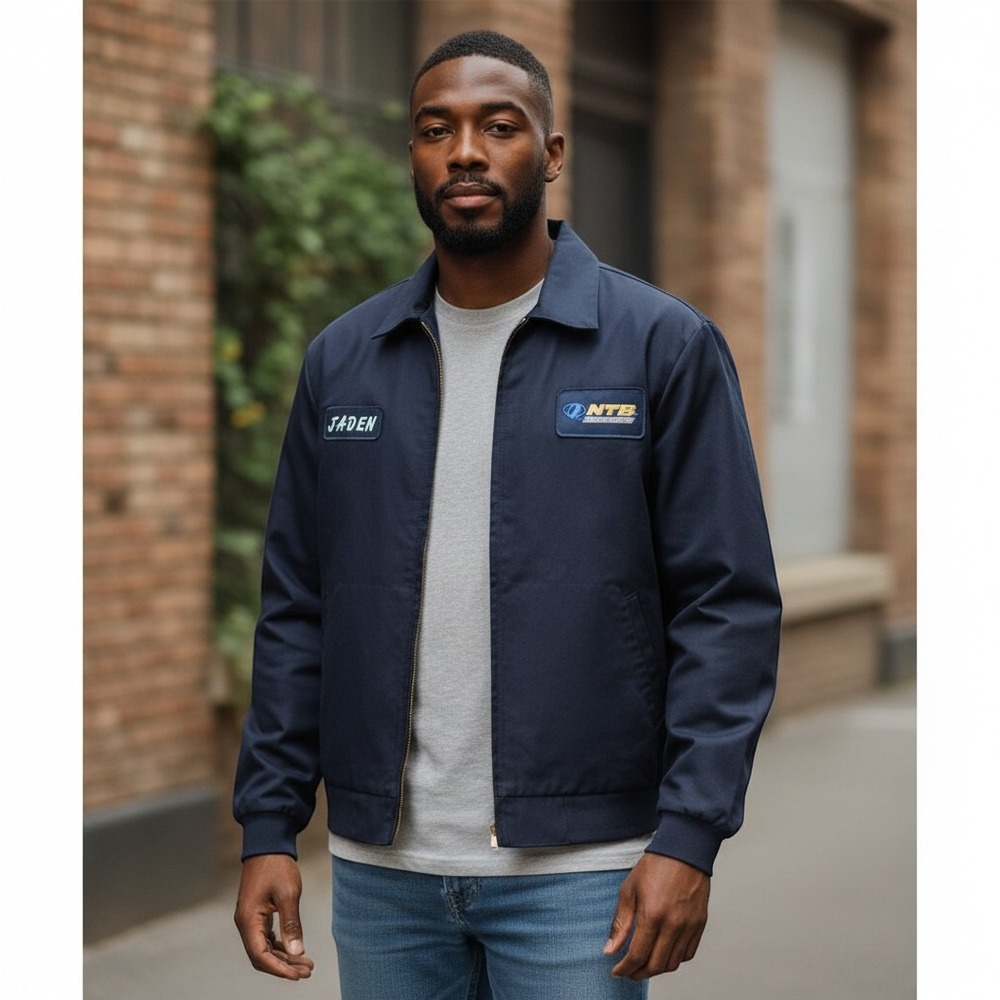 Cintas NTB Tire Full Zip Jacket Men Sz M Patched Blue Employee Winter Workwear